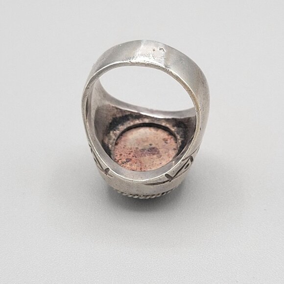 Mexican Cantera Fire Opal Mens Ring Sterling Silver Twisted Rope Border 9 3/4 - Picture 6 of 11